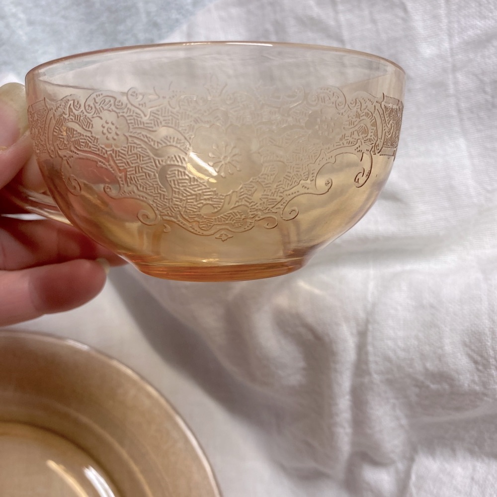 Orange floral etched cups set of 6